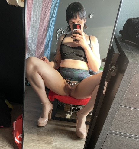 Transgirl Teen with Legs Spread Wide Open